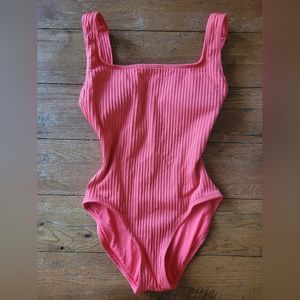 Michael Kors Square Neck Ribbed Coral One Piece Swimsuit
